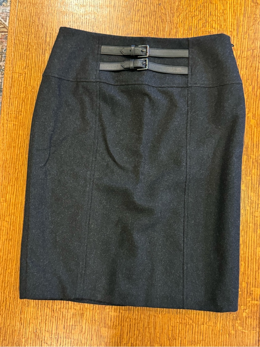 🍒 Premium Ralph Lauren Black Merino Wool Angora Cashmere Double Buckle Skirt 🍒 - Picture 6 of 8